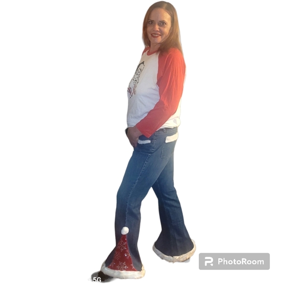 Christmas Santa Hat Pants Jeans Upcycled one of a kind handmade - Picture 4 of 12